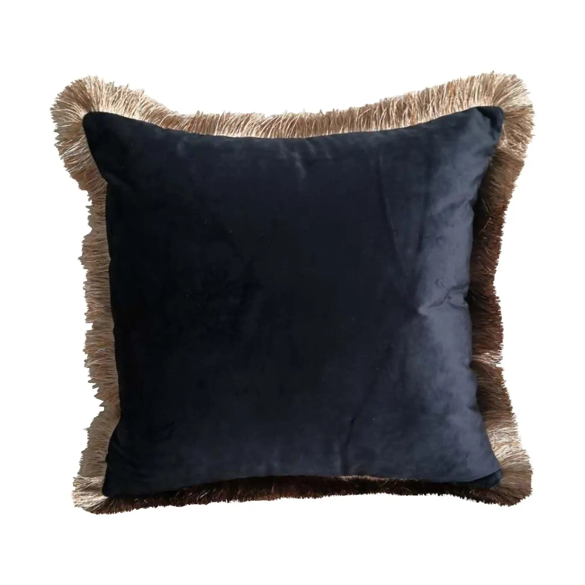 4er Set Zierkissen Samt Kissen goldene Fransen navy 45x45cm - HomeDesign Knaus