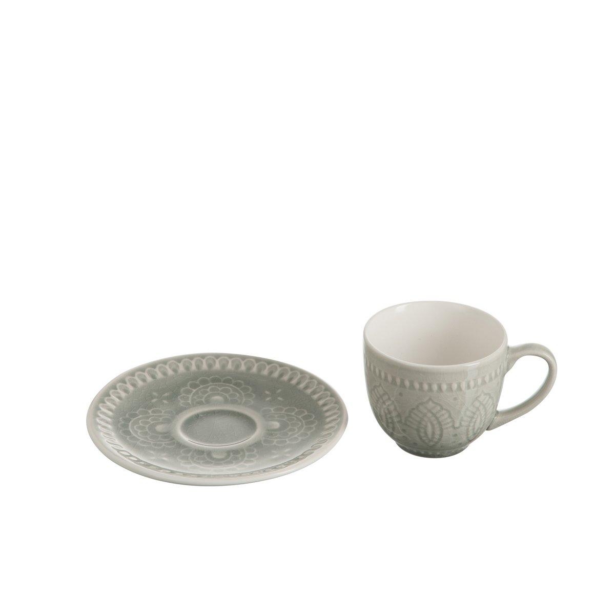 6er Set Boho Teetasse Kaffeetasse Tasse Untertasse Keramik Retro Grau - HomeDesign Knaus