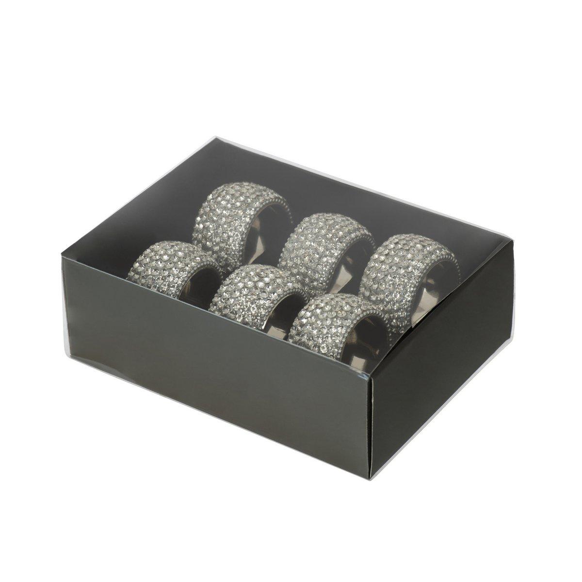 6 Serviettenringen Diamant Aluminium Silber Box - HomeDesign Knaus