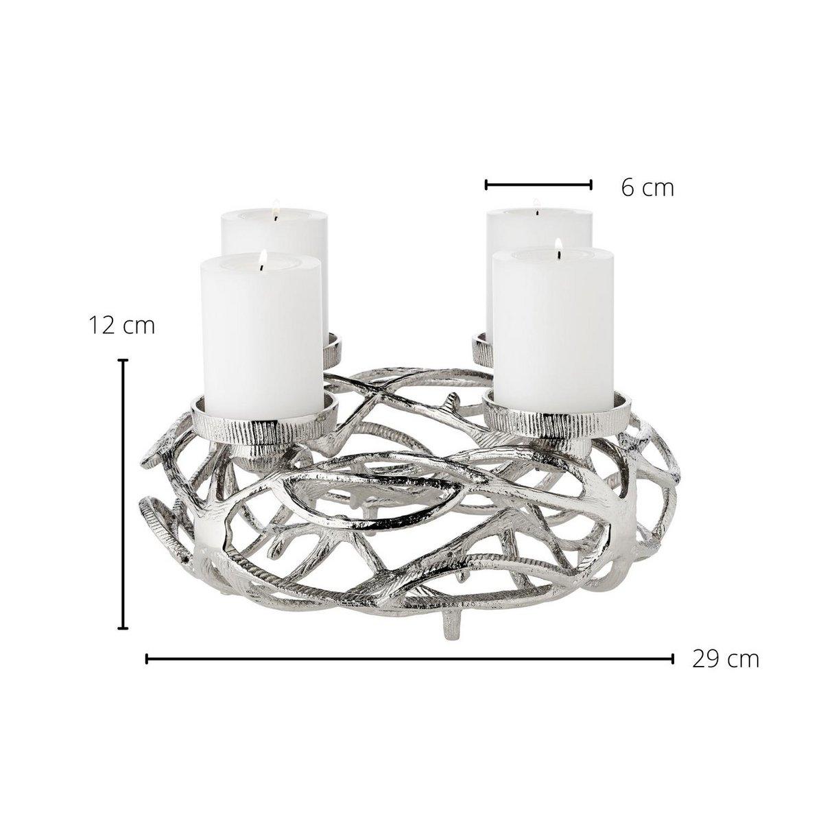 EDZARD Adventskranz Bernd, Durchmesser 29 cm, Aluminium vernickelt silberfarben, für Kerzen ø 6 cm - HomeDesign Knaus