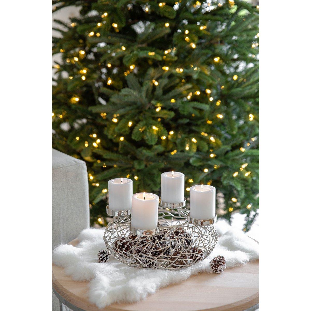 EDZARD Adventskranz Milano, Edelstahl glänzend vernickelt, Durchmesser 28 cm, für Stumpenkerzen ø 6 cm - HomeDesign Knaus