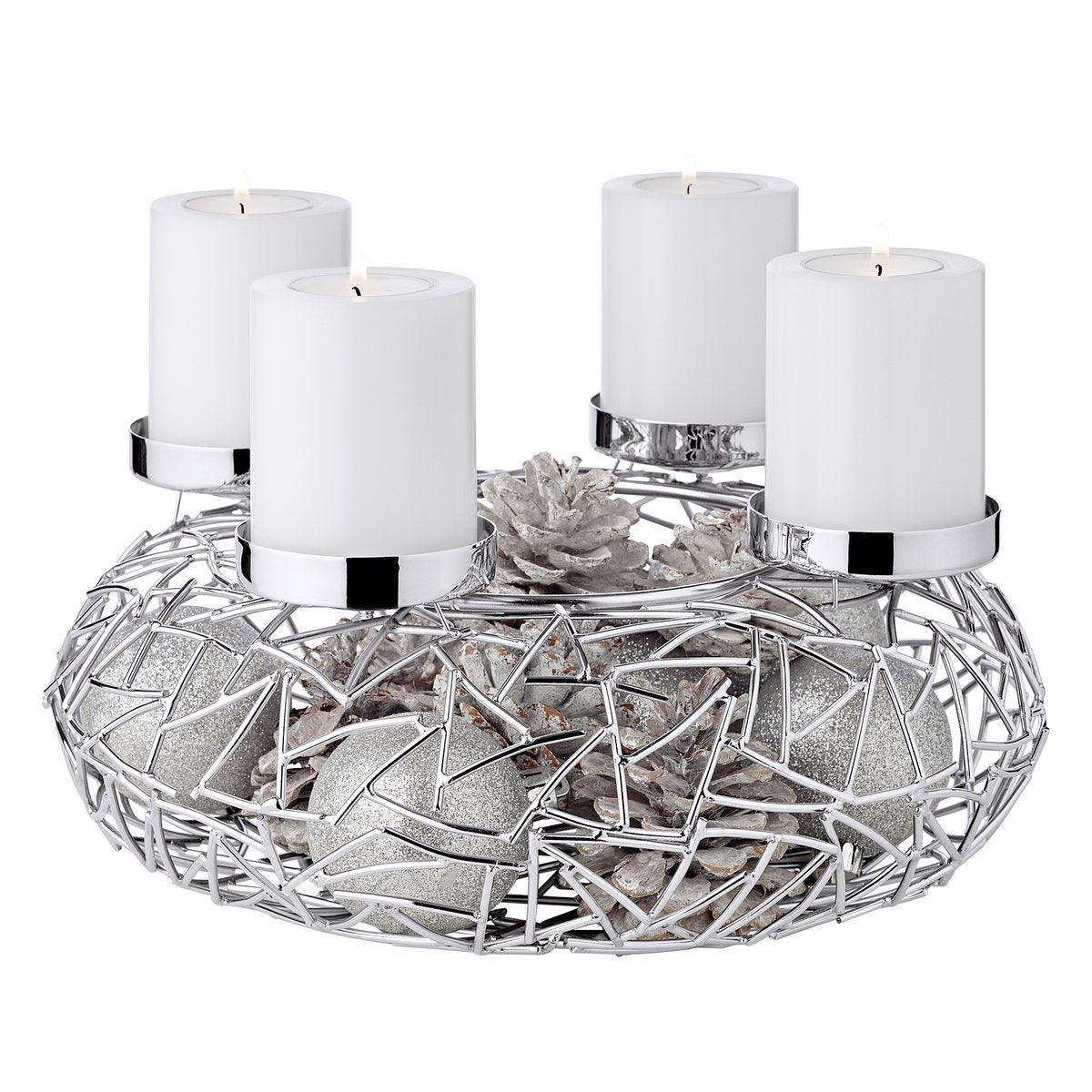 EDZARD Adventskranz Milano, Edelstahl glänzend vernickelt, Durchmesser 28 cm, für Stumpenkerzen ø 6 cm - HomeDesign Knaus