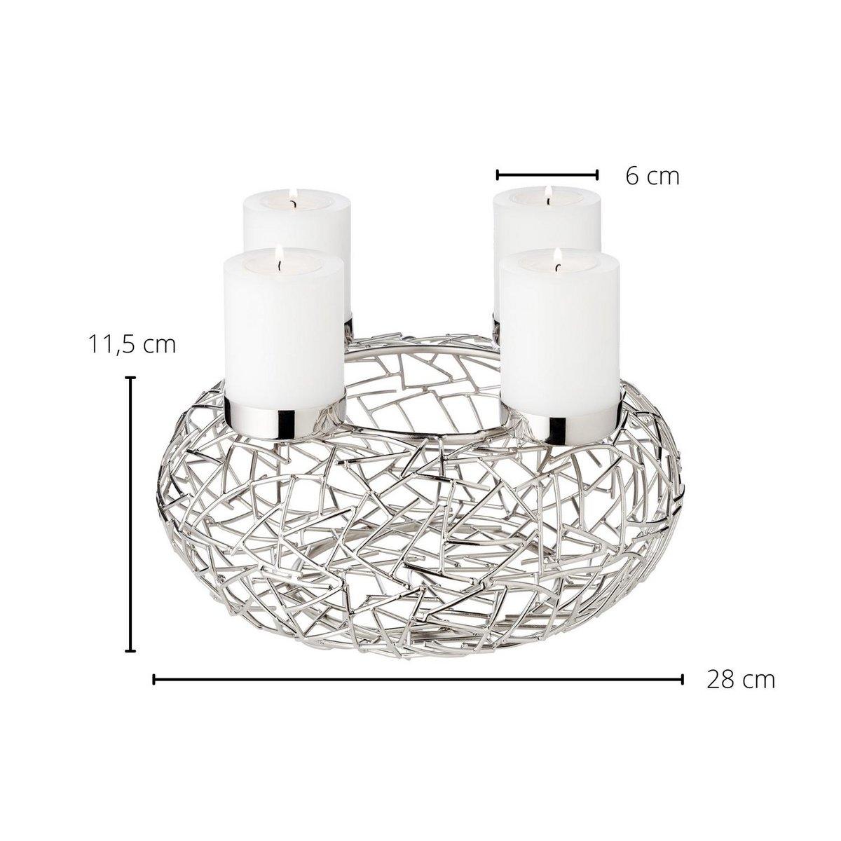 EDZARD Adventskranz Milano, Edelstahl glänzend vernickelt, Durchmesser 28 cm, für Stumpenkerzen ø 6 cm - HomeDesign Knaus