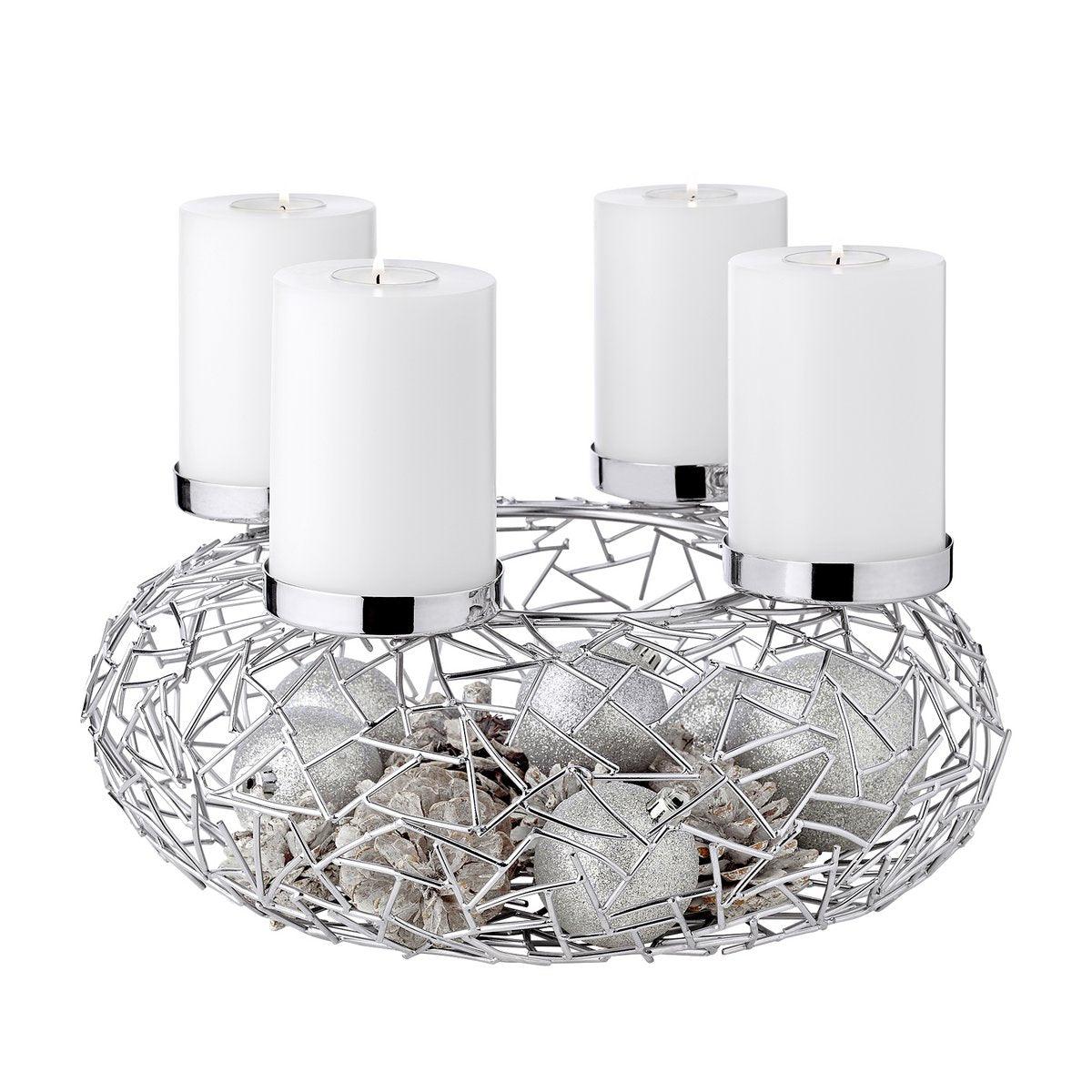 EDZARD Adventskranz Milano, Edelstahl glänzend vernickelt, Durchmesser 34 cm - HomeDesign Knaus