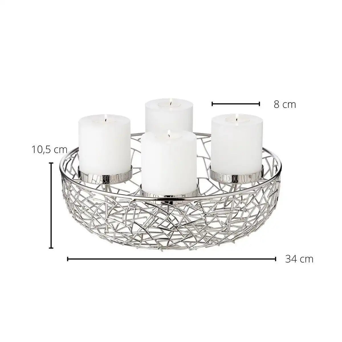 Adventskranz Milano, Edelstahl vernickelt silberfarben, Durchmesser 34 cm, für Kerzen ø 8 cm - HomeDesign Knaus