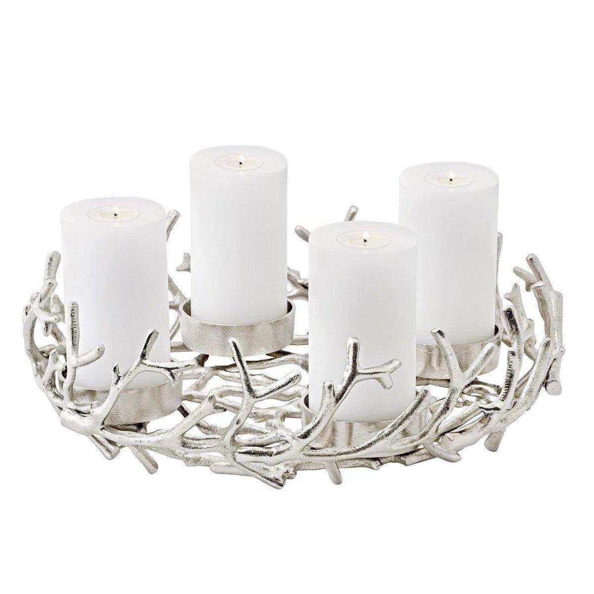Adventskranz Porus, Geweih-Design, Aluminium vernickelt, Durchmesser 42 cm - HomeDesign Knaus