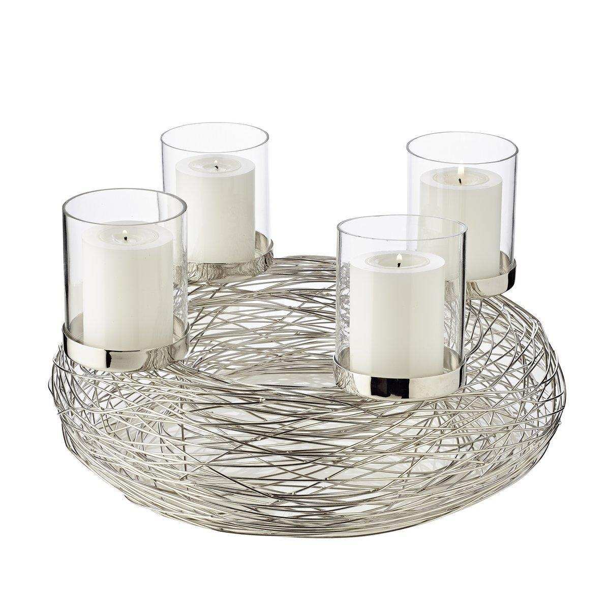 Adventskranz Rimini mit Kerzengläsern, Edelstahl glänzend vernickelt, Durchmesser 36 cm - HomeDesign Knaus