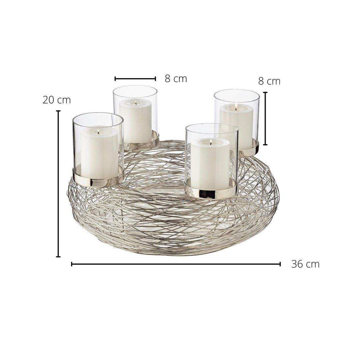 Adventskranz Rimini mit Kerzengläsern, Edelstahl glänzend vernickelt, Durchmesser 36 cm - HomeDesign Knaus