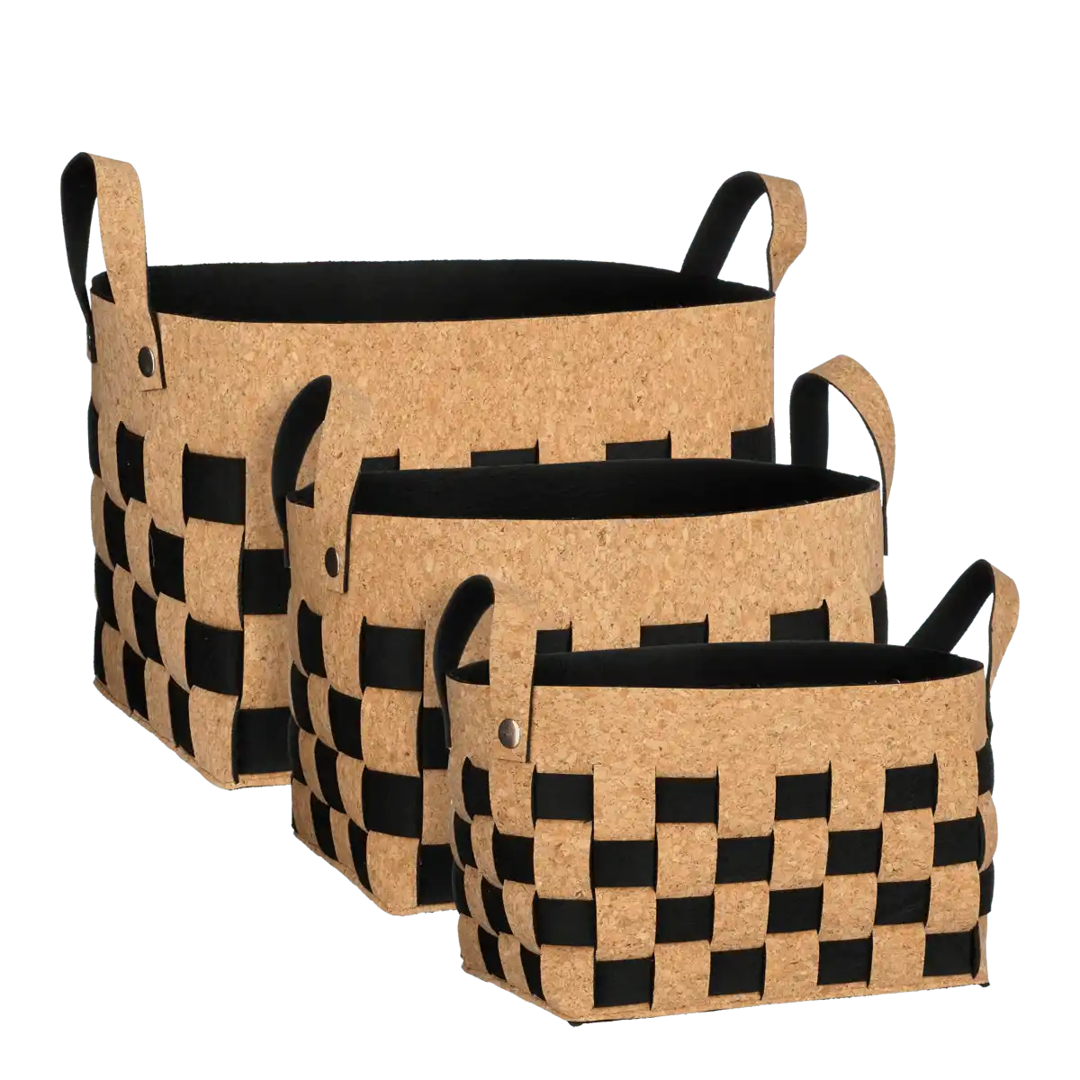 Aufbewahrungskorb – 3er-Set – L40 x B30 x H30 cm – Kork/Filz – Schwarz - HomeDesign Knaus