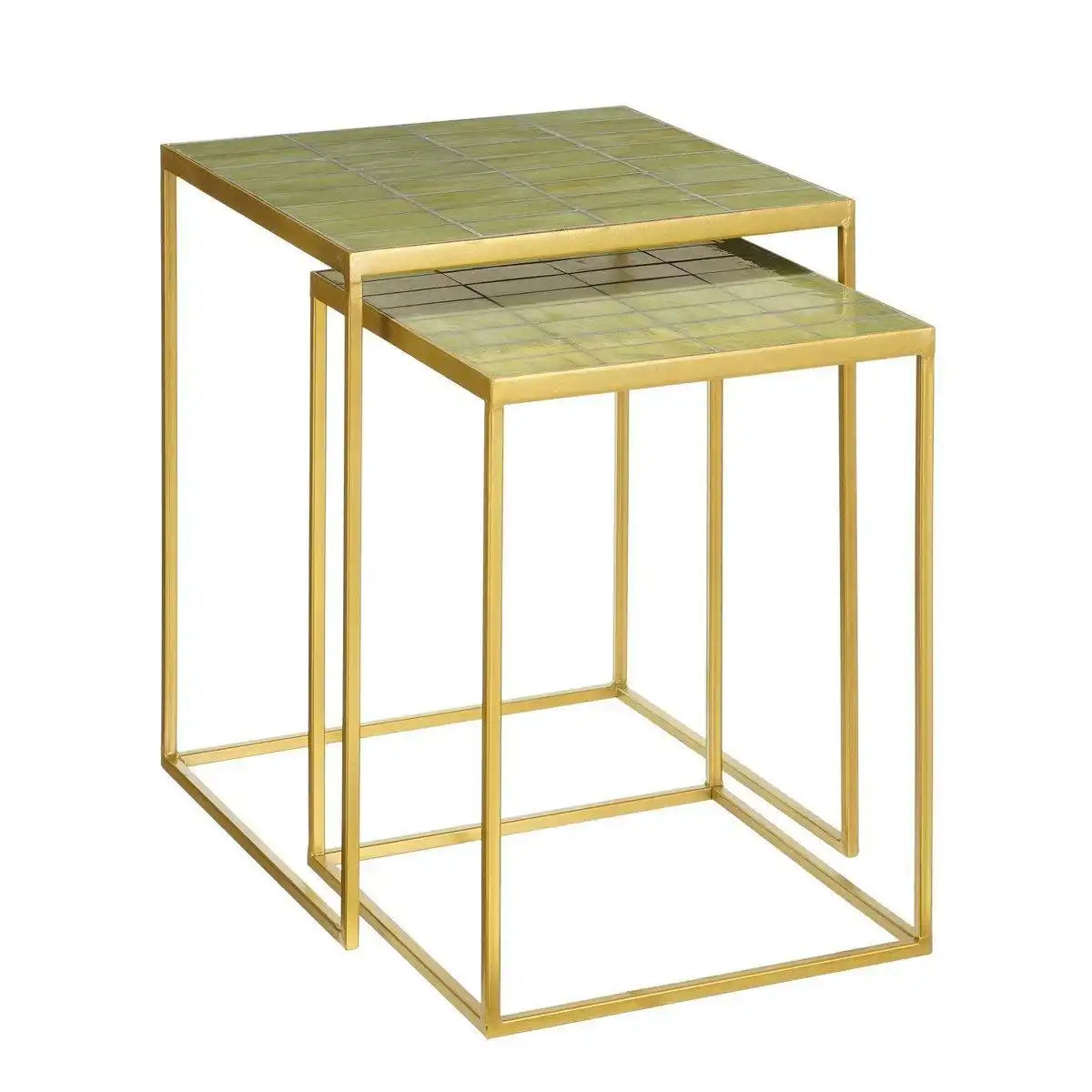 Beistelltisch für den Außenbereich – 2er-Set – L38 x B38 x H48 cm – Metall – Grün - HomeDesign Knaus