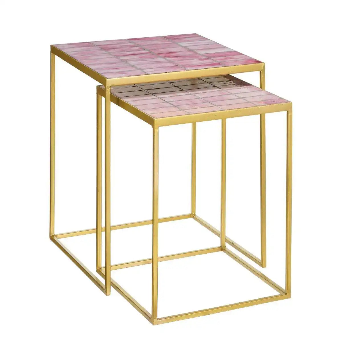 Beistelltisch für den Außenbereich – 2er-Set – L38 x B38 x H48 cm – Metall – Rosa - HomeDesign Knaus