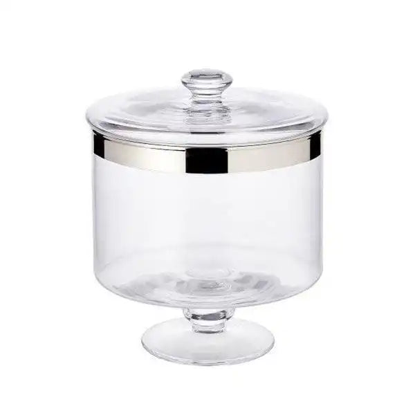 Bonboniere auf Fuß Erik, mundgeblasenes Kristallglas mit Platinrand 19 cm - HomeDesign Knaus
