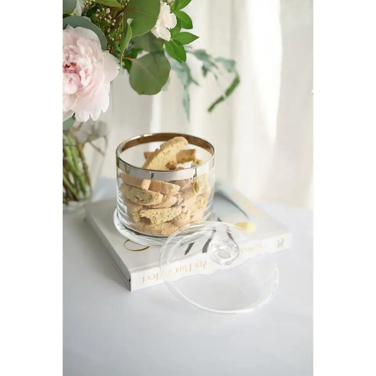 Bonboniere Erik mundgeblasenes Kristallglas mit Platinrand - HomeDesign Knaus