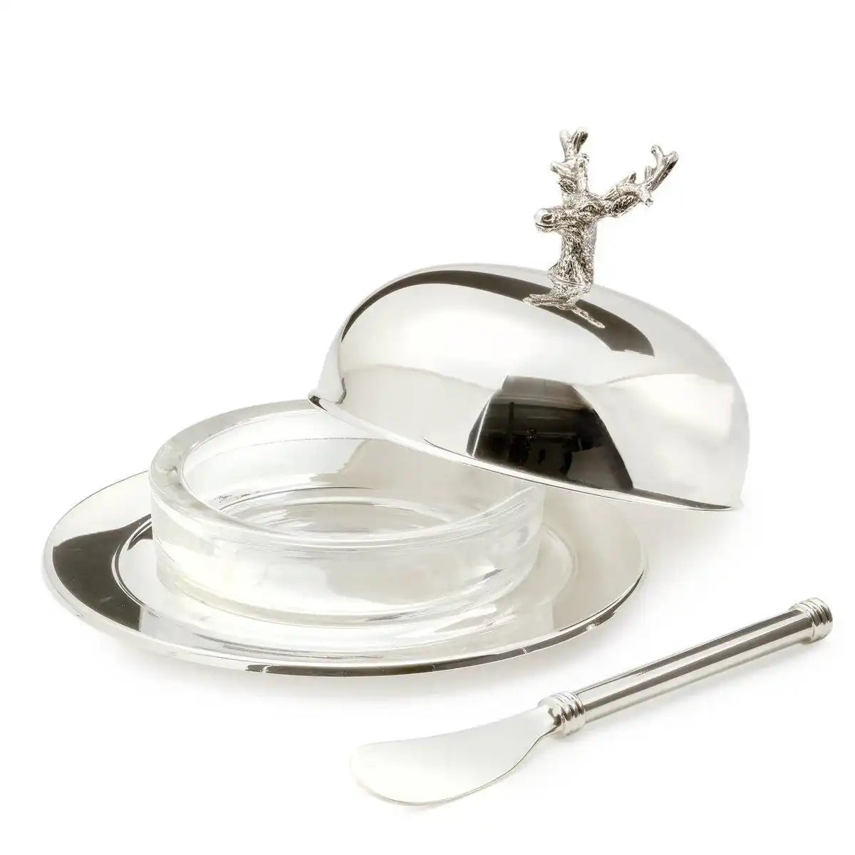 Butterdose Butterglocke Hirsch edel versilbert inkl. Buttermesser - HomeDesign Knaus