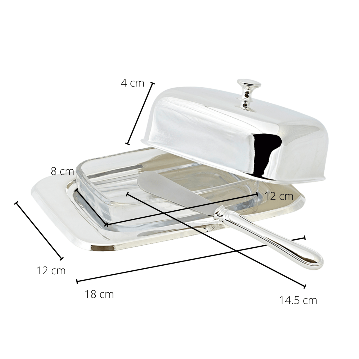 EDZARD Butterdose Mista 13x18 cm, H 8 cm, Glaseinsatz, edel versilbert, mit Buttermesser - HomeDesign Knaus