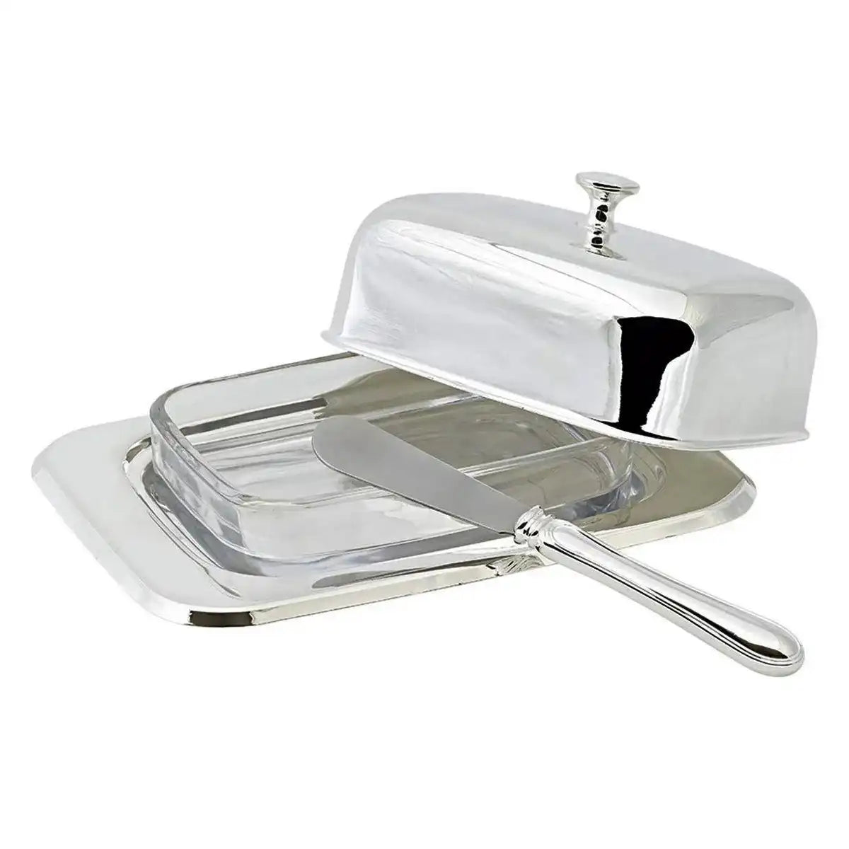 Butterdose Mista Glaseinsatz Edelstahl versilbert inkl. Buttermesser - HomeDesign Knaus