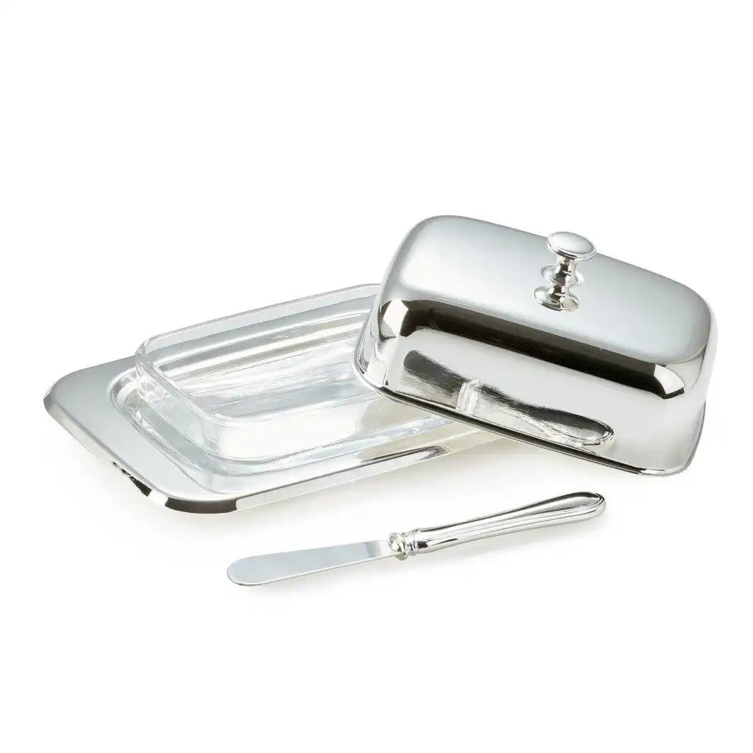 Butterdose Mista Glaseinsatz Edelstahl versilbert inkl. Buttermesser - HomeDesign Knaus