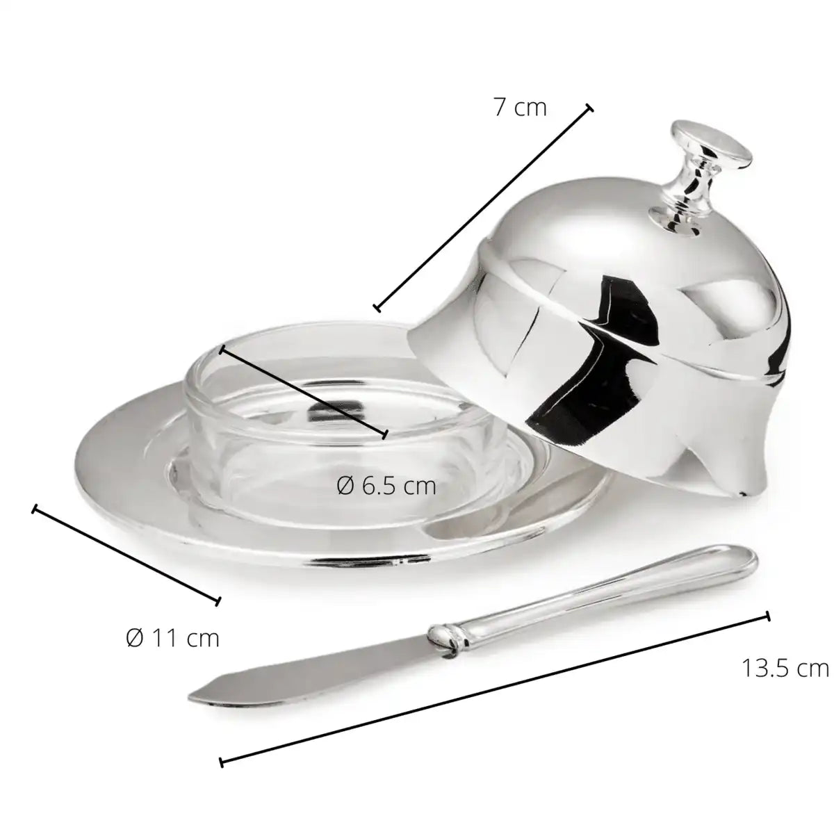 Butterdose mit Deckel Epe Chrom versilbert mit passendem Buttermesser - HomeDesign Knaus