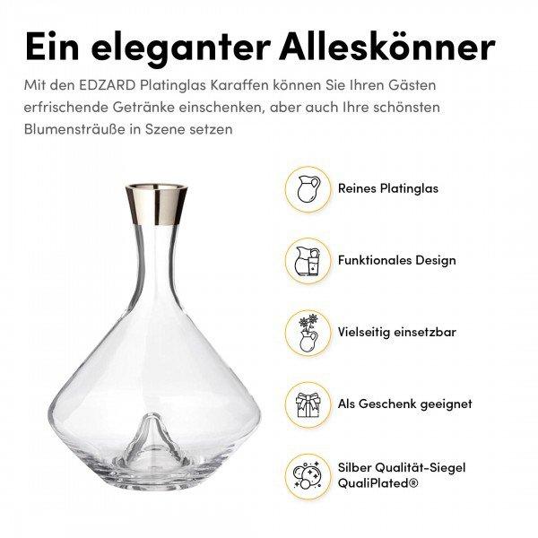 EDZARD Dekanter Karaffe Frederick, mundgeblasenes Kristallglas mit Platinrand, H 27 cm, Füllmenge 2,1 Liter - HomeDesign Knaus