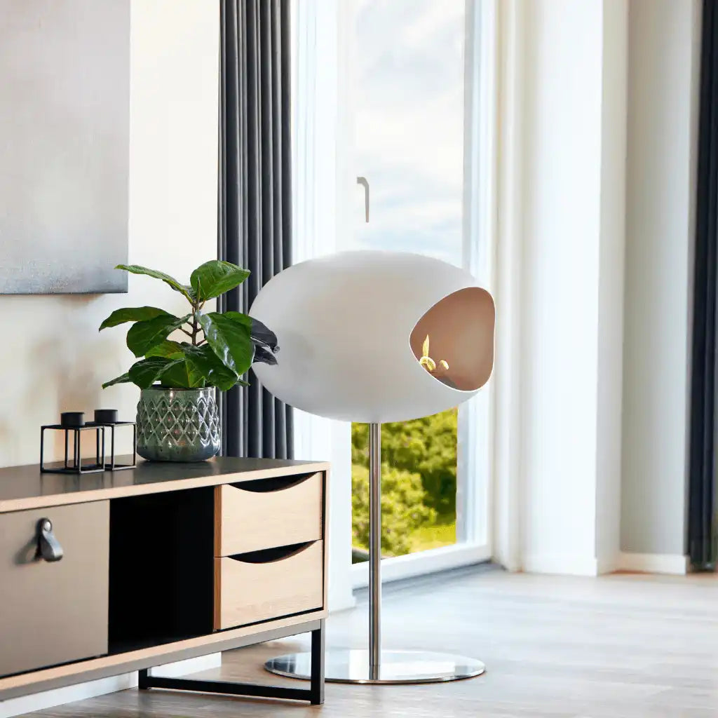 Designer Bio-Kamin Ground Steel Low Schwarz Weiß Edelstahl Freistehen - HomeDesign Knaus