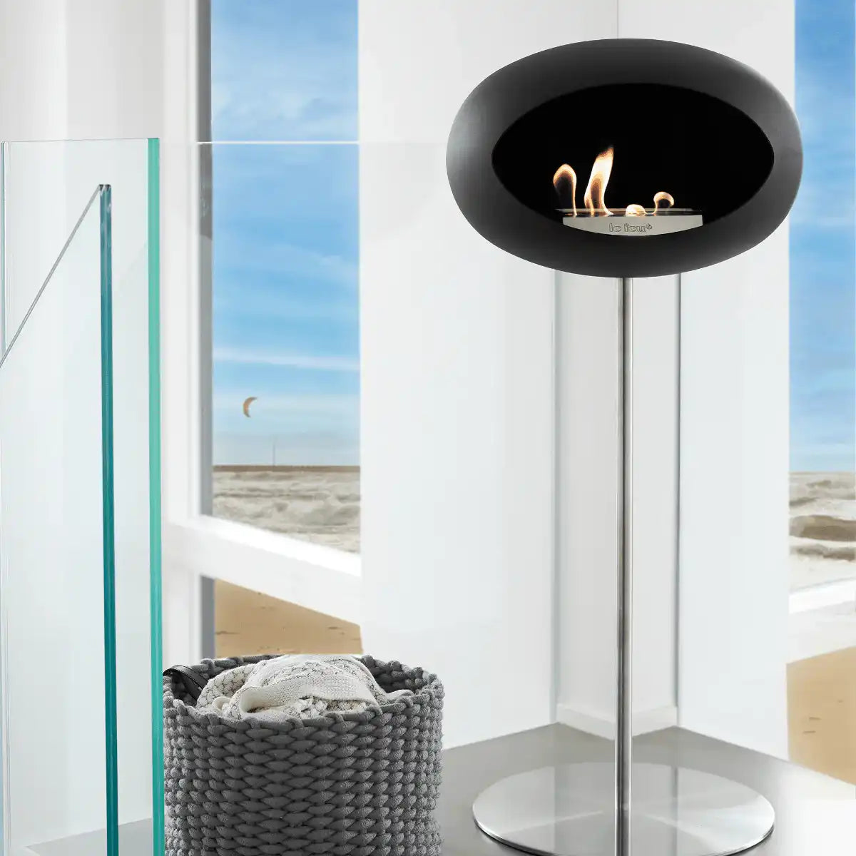 Designer Ground Steel High Black Bioethanol Kamin Standkamin Stainless Steel - HomeDesign Knaus