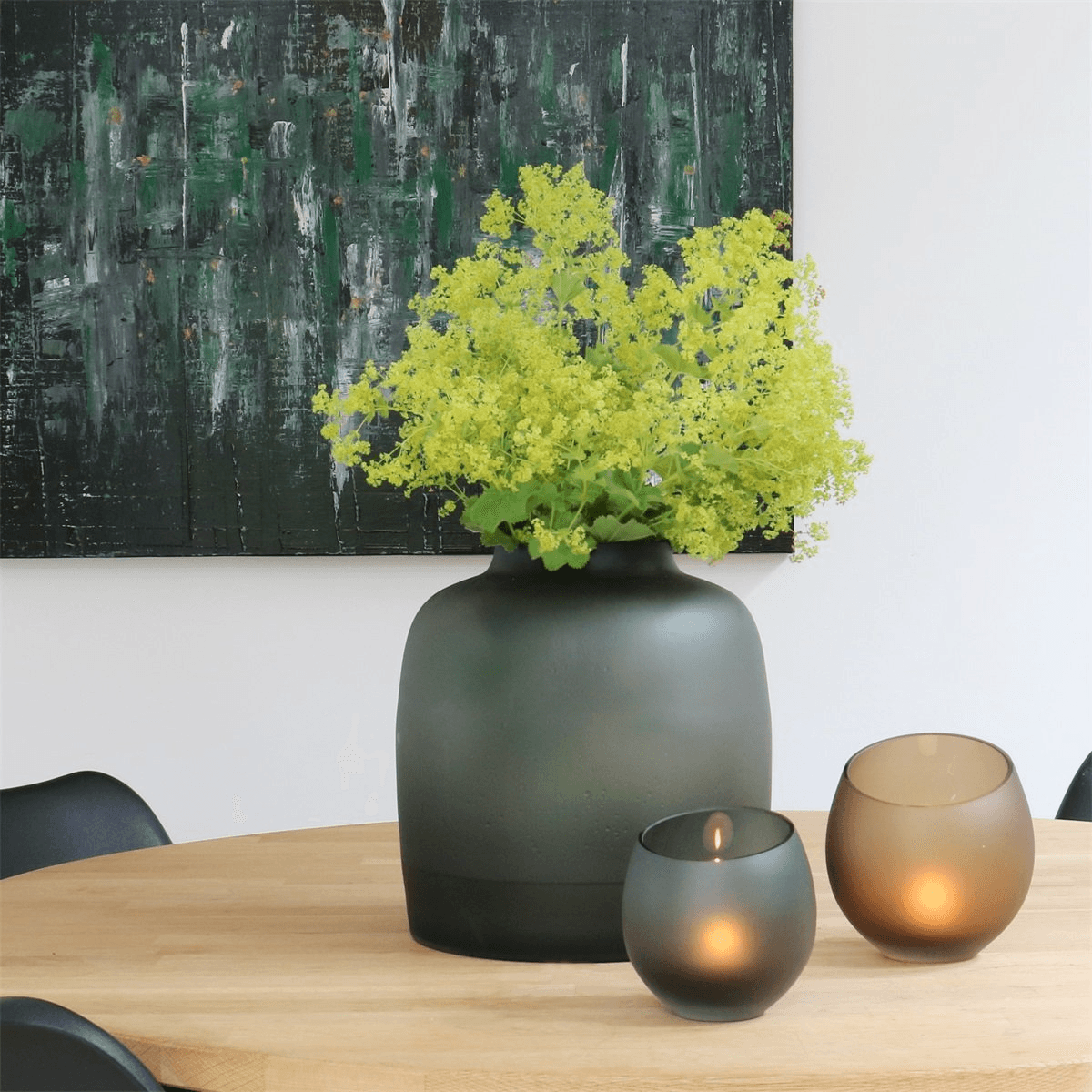 Designer Pulverbeschichtet Vase Blumenvase Bodenvase Mundgeblasen Satingrau - HomeDesign Knaus