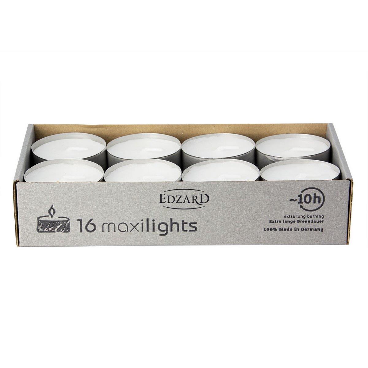 EDZARD 16 Stück WENZEL Maxilights Maxi-Teelichter, weiß, Aluminiumhülle, Durchmesser 58 mm, ohne Duft - HomeDesign Knaus