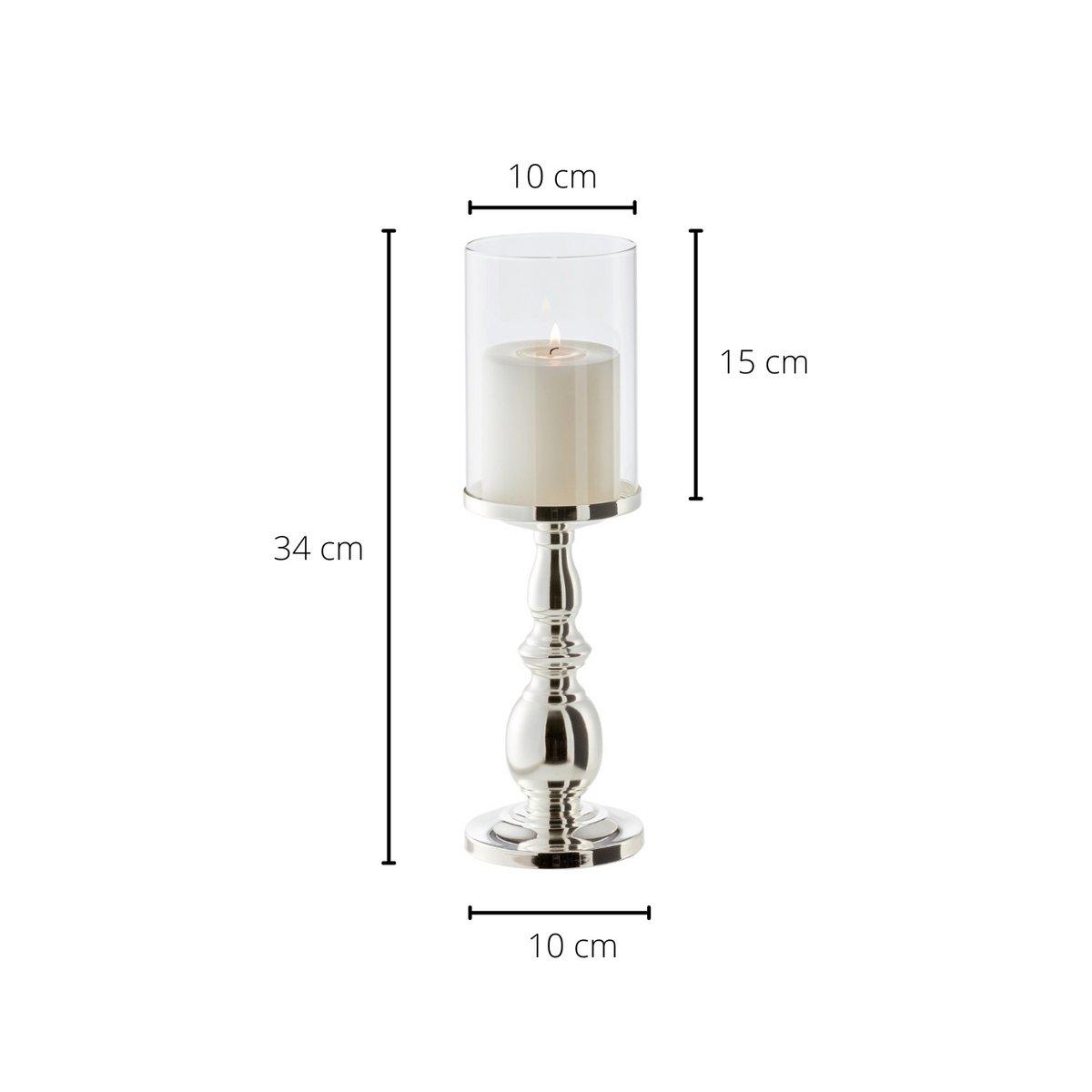 EDZARD Windlicht Mascha, edel versilbert, anlaufgeschützt, Höhe 34 cm, für Kerzen bis Durchmesser 10 cm - HomeDesign Knaus