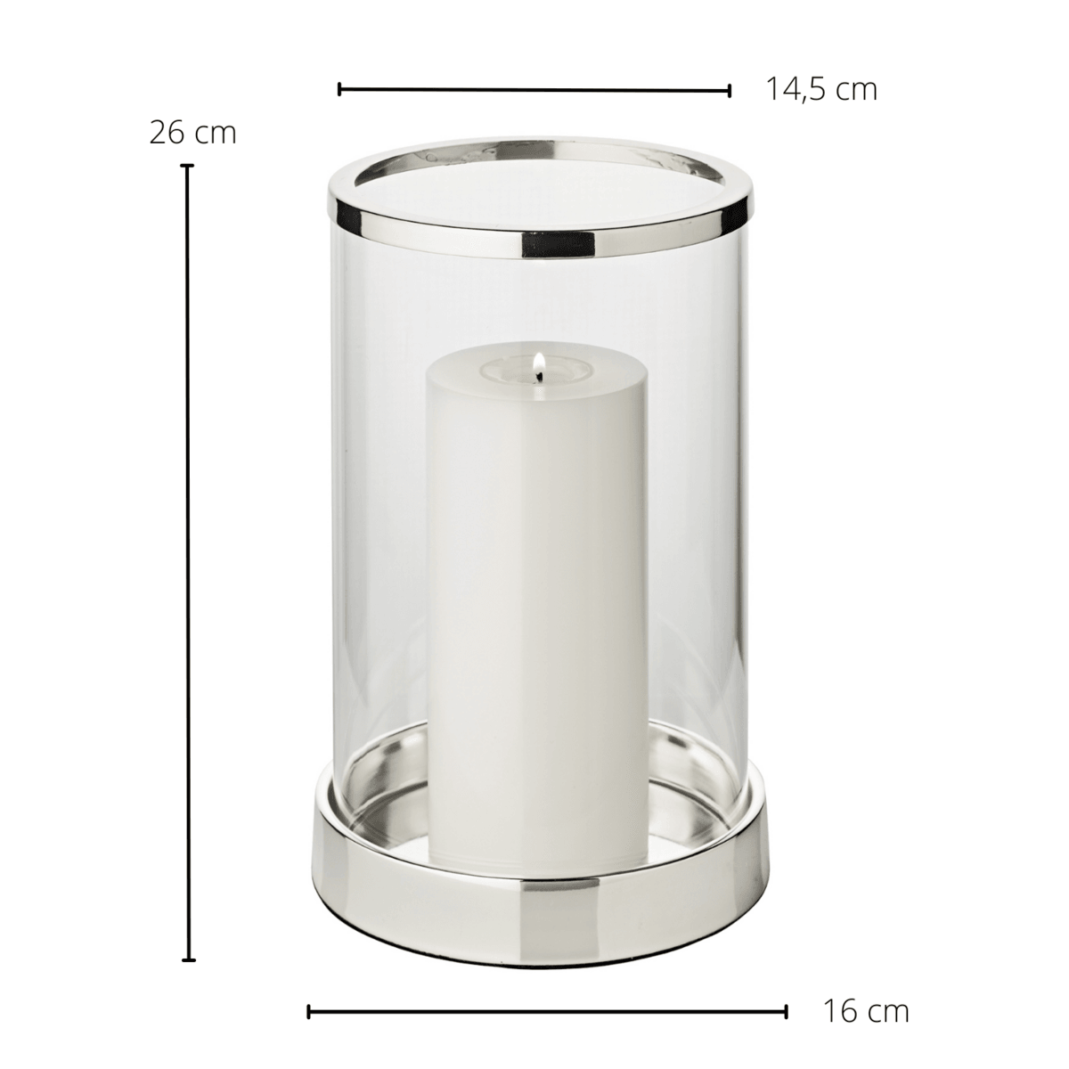 EDZARD Windlicht Sanremo, edel versilbert, anlaufgeschützt, Höhe 26 cm, Durchmesser 16,5 cm - HomeDesign Knaus