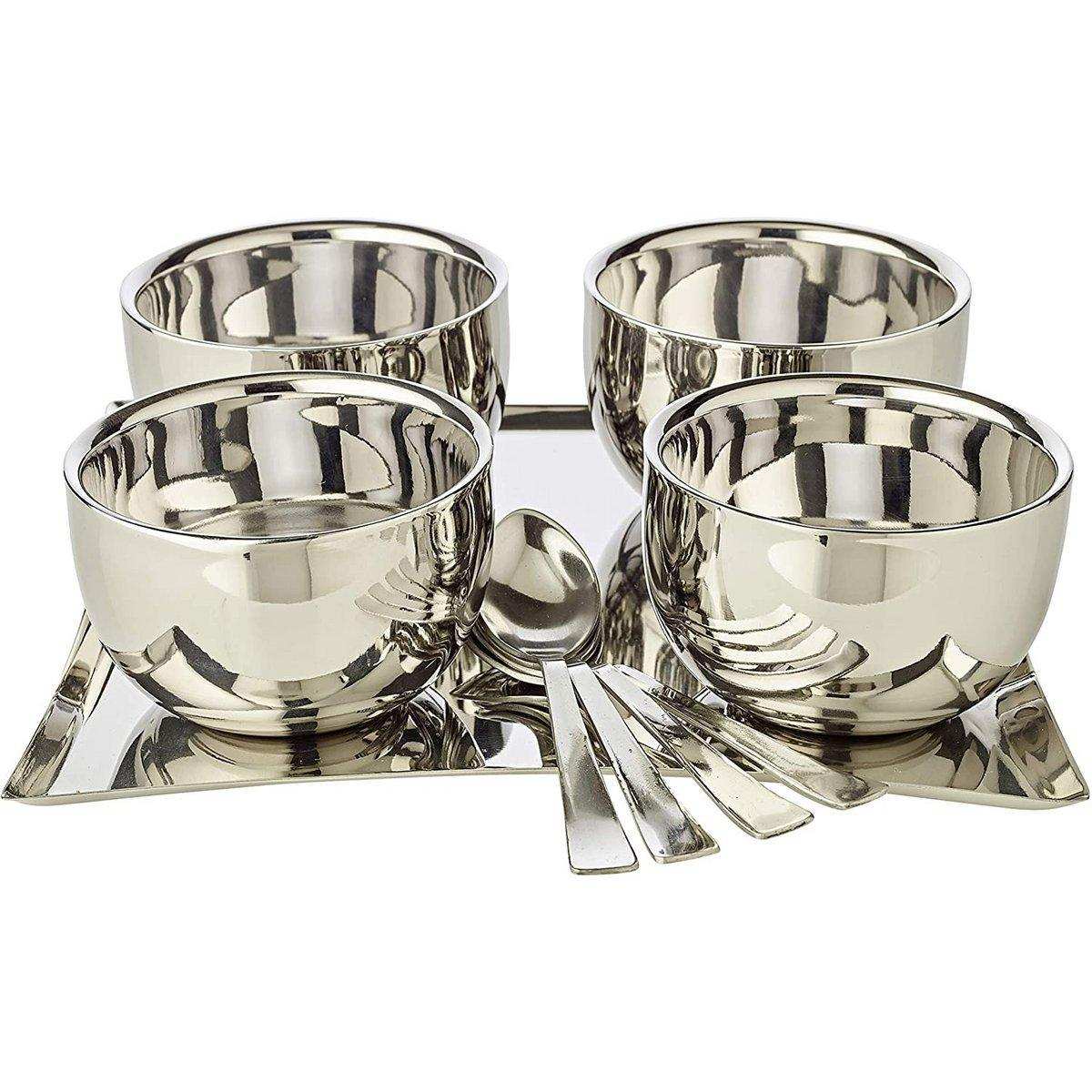 Eiscreme-Set Madeleine Edelstahl hochglanzpoliert 4 Becher Tablett - HomeDesign Knaus