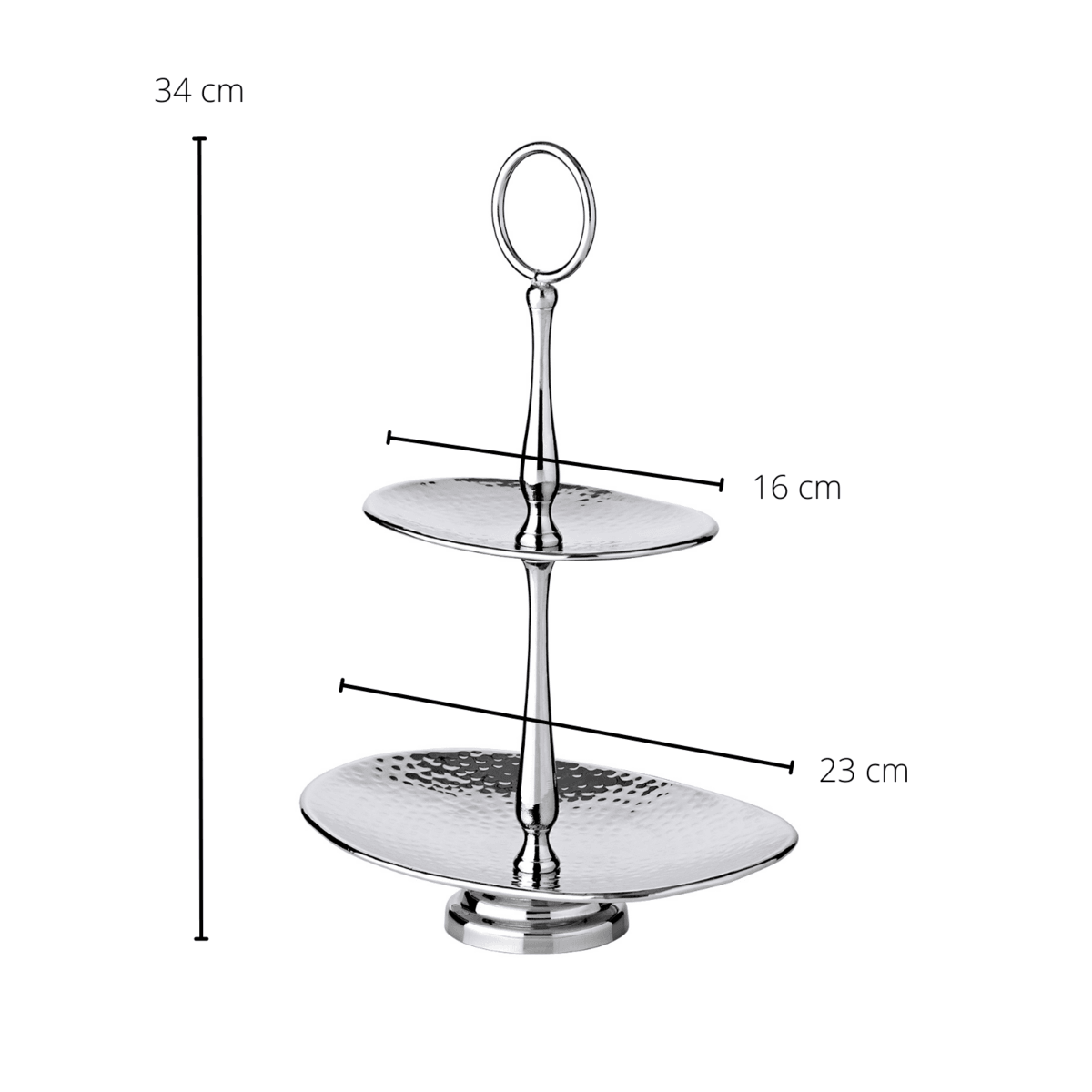 Etagere Gulf (Höhe 34 cm), mit 2 Ebenen, oval, Edelstahl gehämmert, hochglanzpoliert - HomeDesign Knaus