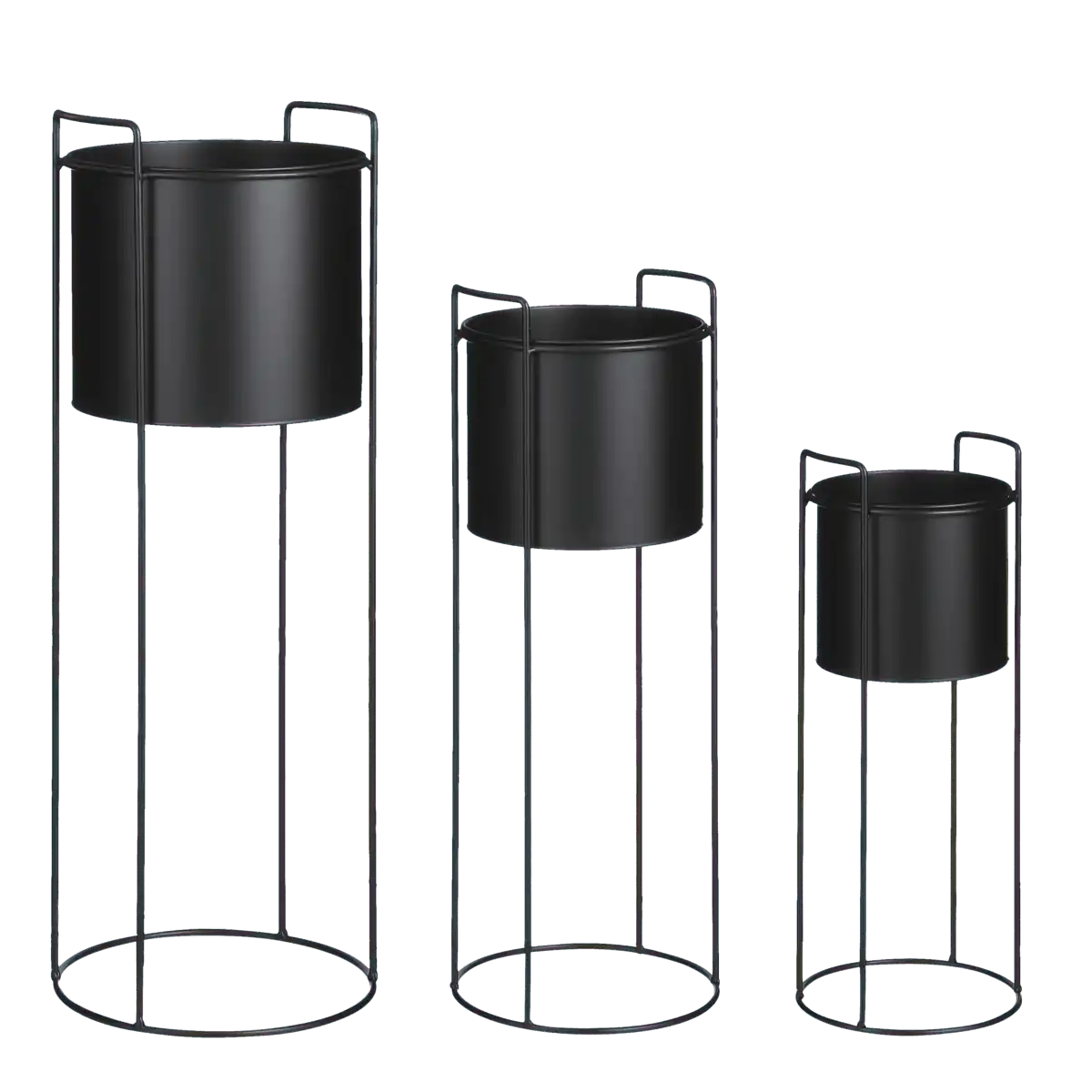Favani Blumentopf auf Ständer – 3er-Set – H80 x Ø28 cm – Metall – Schwarz - HomeDesign Knaus