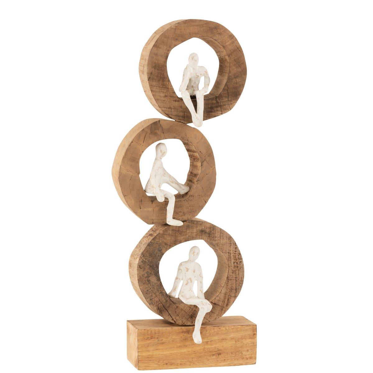 Figur 3 Mann Nachdenklich Ringe Mangoholz Aluminium Natur Weiß Skulptur - HomeDesign Knaus