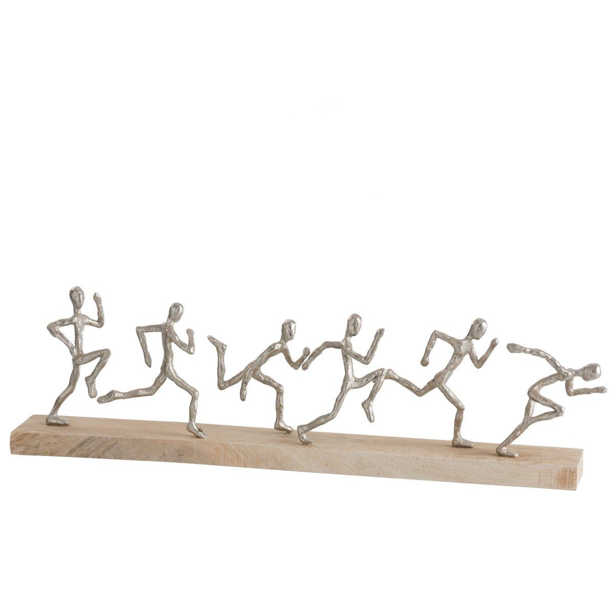 Figur 6 Runners Leichtathlet Aluminium Holz Silber Natur Skulptur - HomeDesign Knaus