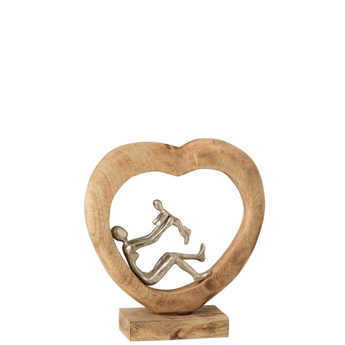 Figur Eltern mit Kind Herz Mangoholz Aluminium Natur/Weiß Mutter Skulptur - HomeDesign Knaus