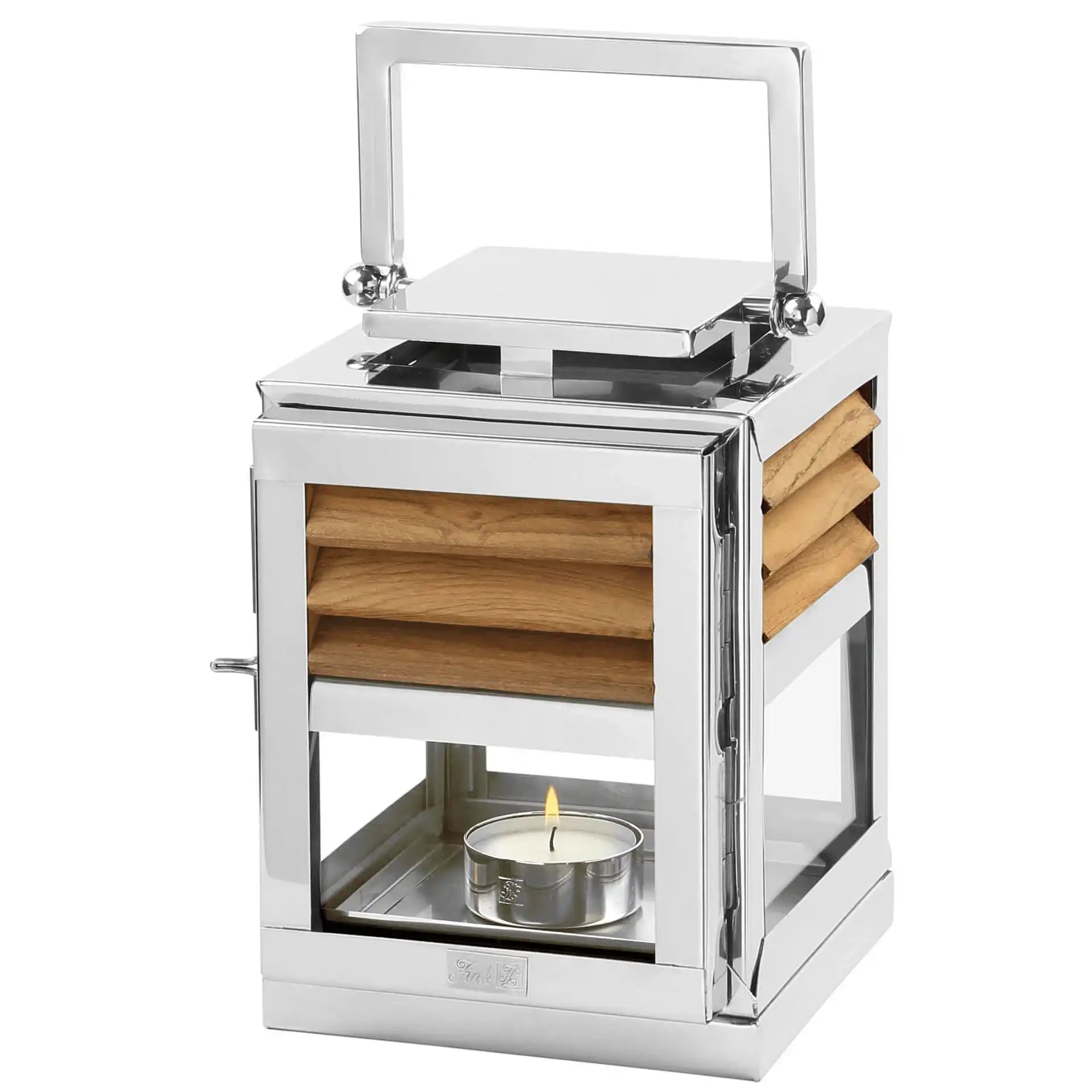 Fink TOLEDO Windlicht Edelstahl Glas Teakholz Lichtakzente - HomeDesign Knaus