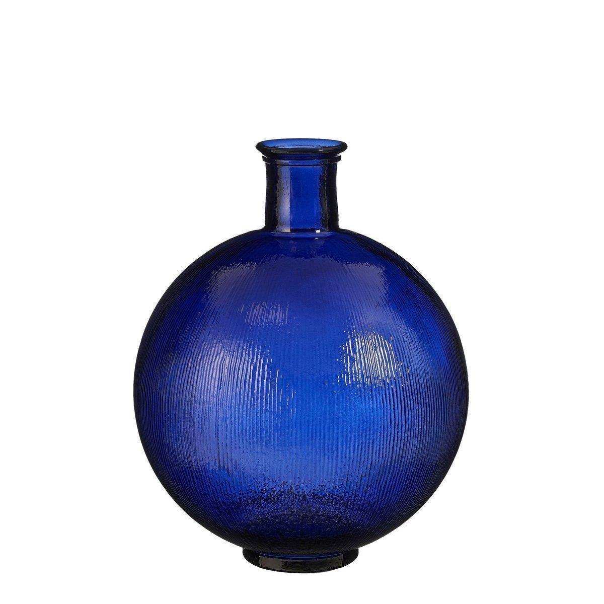 Firenza Flaschenvase – H42 x Ø34 cm – Recyceltes Glas – Dunkelblau - HomeDesign Knaus
