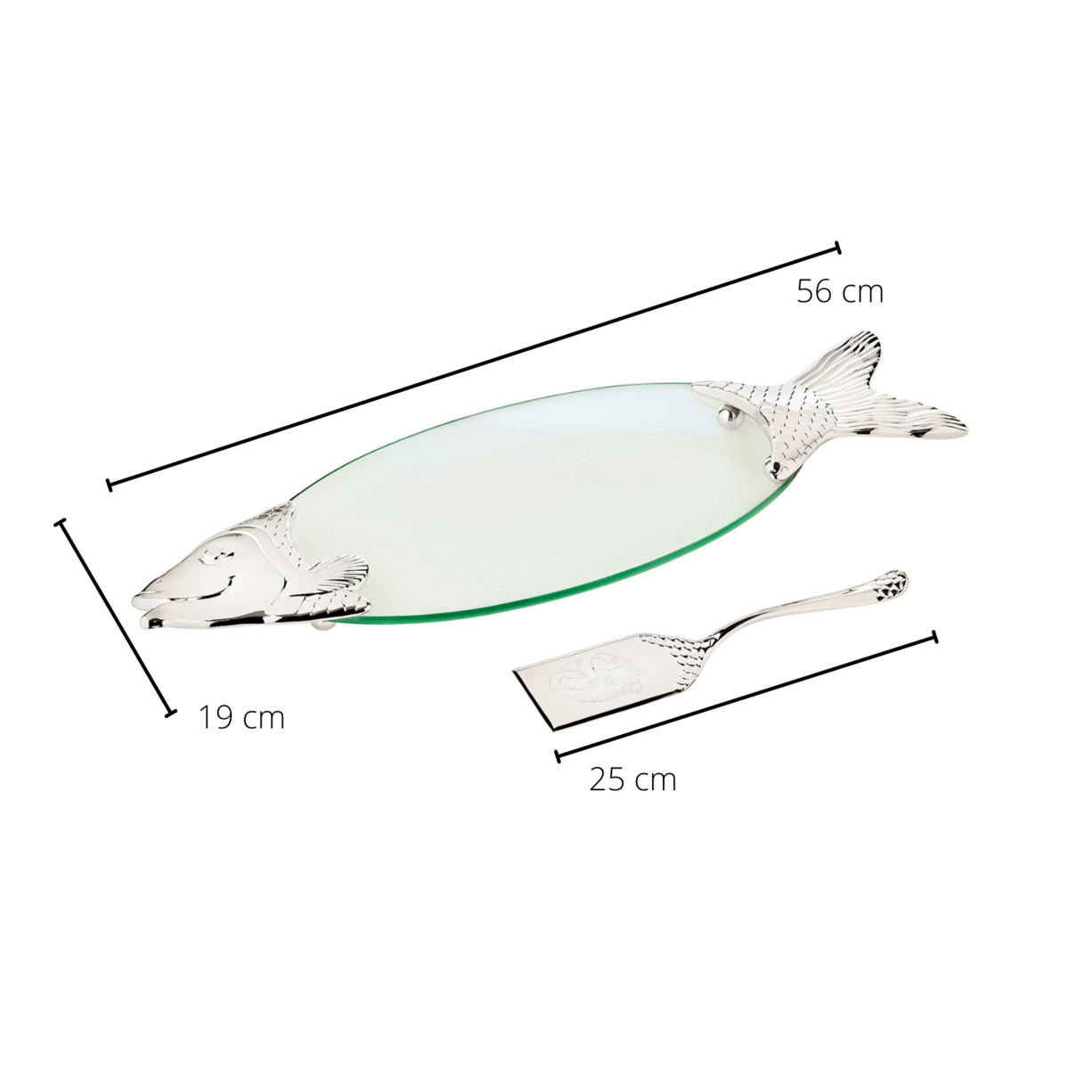 EDZARD Fischplatte Salmon, Glas, edel versilberte Elemente, mit Heber, Länge 58 cm - HomeDesign Knaus