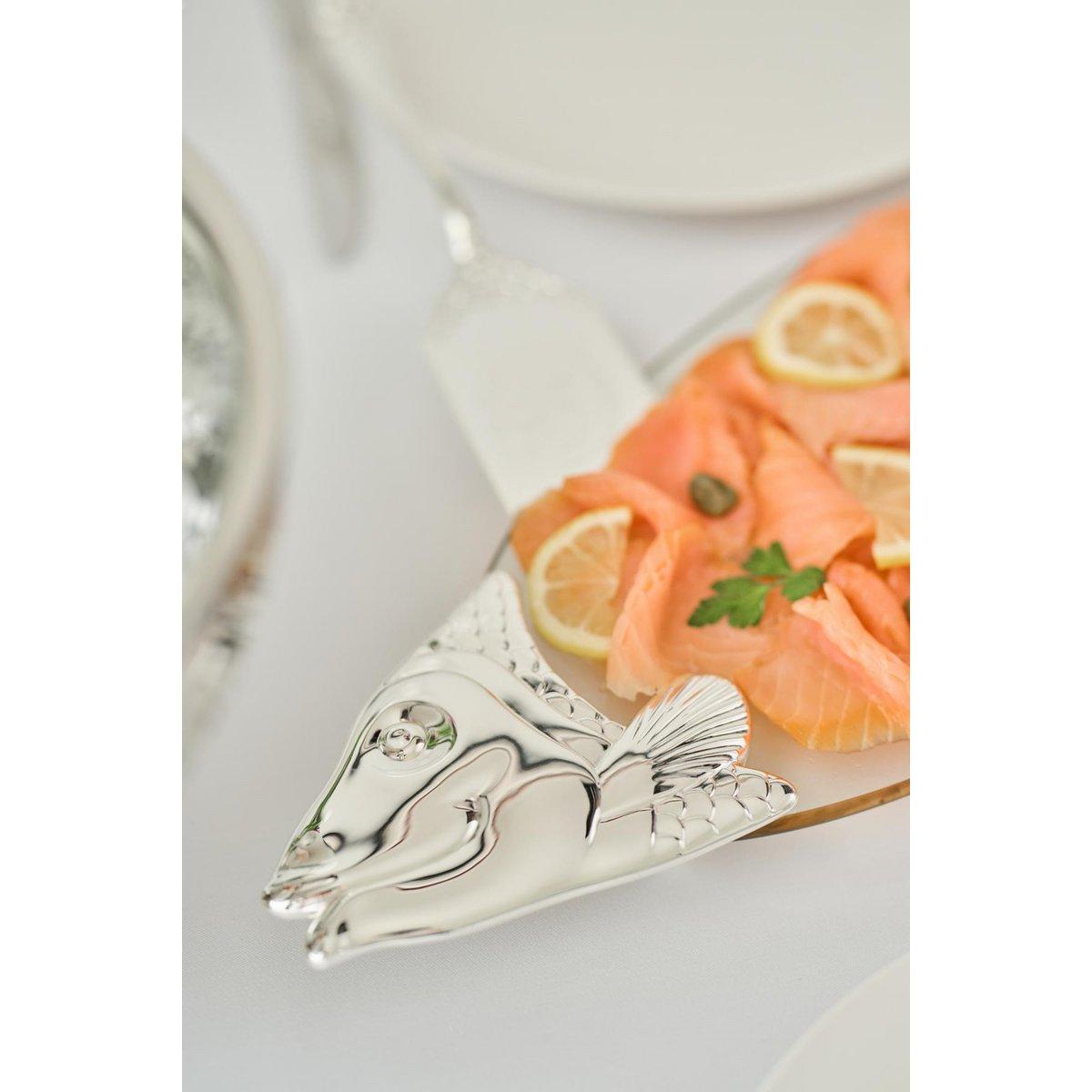 EDZARD Fischplatte Salmon, Glas, edel versilberte Elemente, mit Heber, Länge 58 cm - HomeDesign Knaus