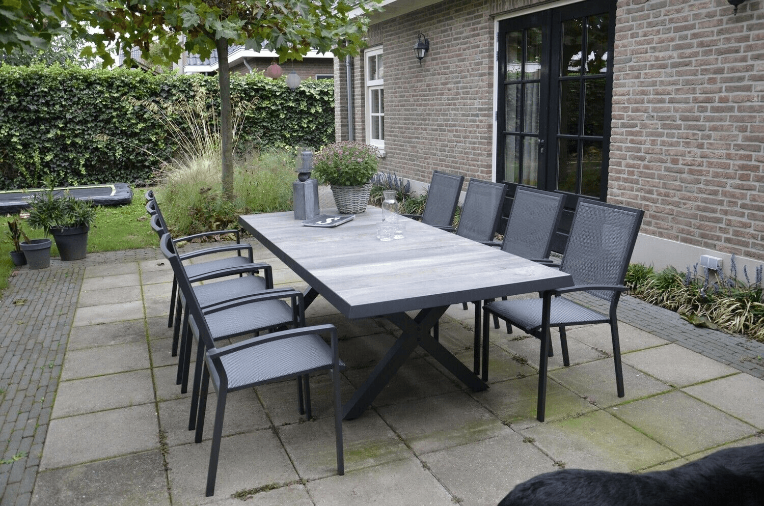 Designer Gartentisch Esstisch Tisch Castilla Negro mit Kreuzfuß 243x103cm - HomeDesign Knaus