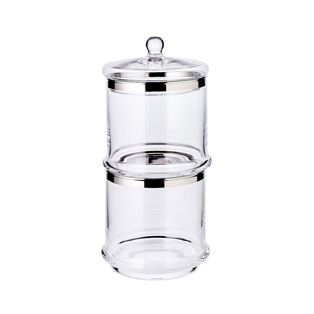 Glasdose Lia (H 12 cm, ø 13 cm), mundgeblasenes Kristallglas mit Platinrand - HomeDesign Knaus