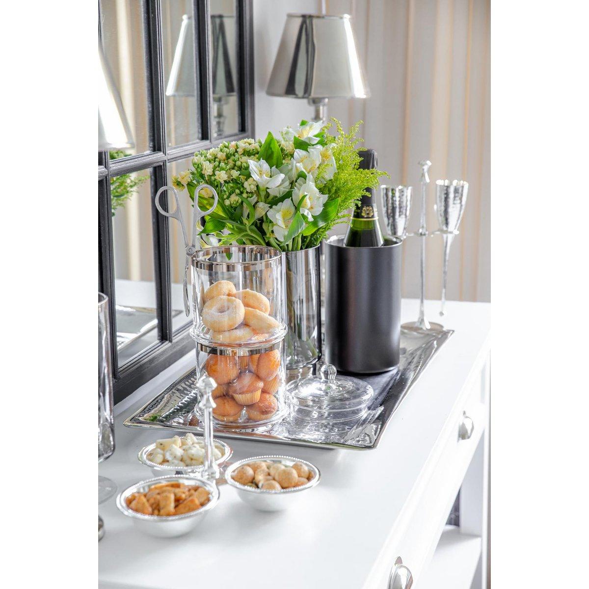 Glasdose Lia (H 12 cm, ø 13 cm), mundgeblasenes Kristallglas mit Platinrand - HomeDesign Knaus