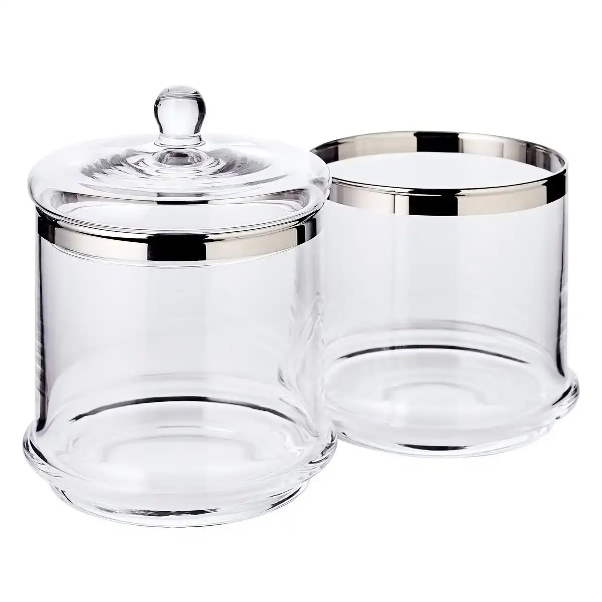 Glasdose Lia (H 12 cm, ø 13 cm), mundgeblasenes Kristallglas mit Platinrand - HomeDesign Knaus