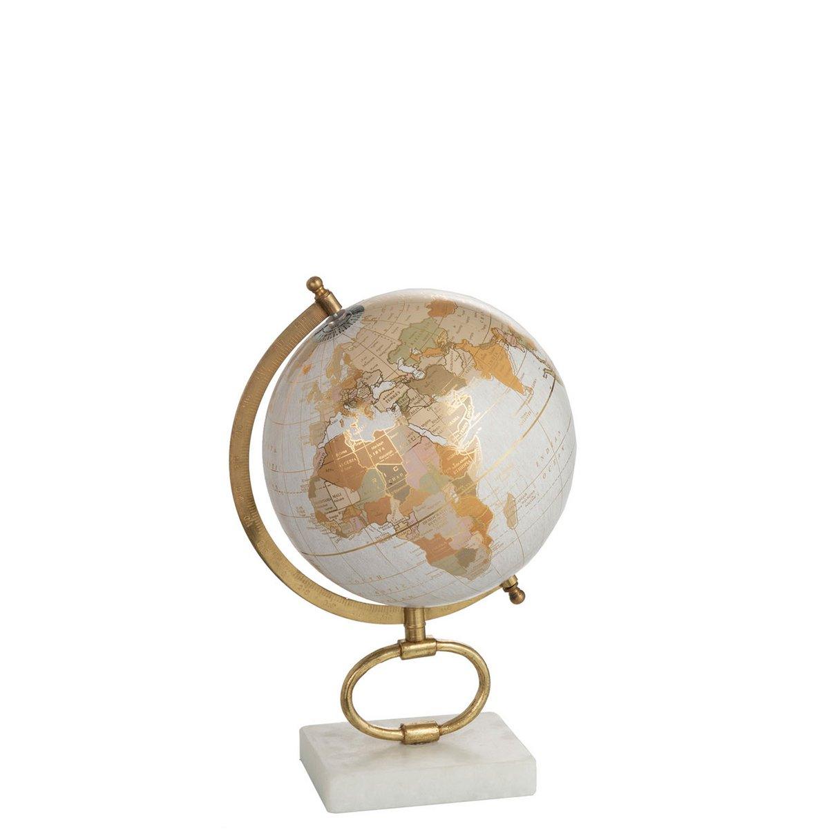 J-Line Globe auf Fuß Marmor – Weiß/Metall – Gold – mittel - HomeDesign Knaus