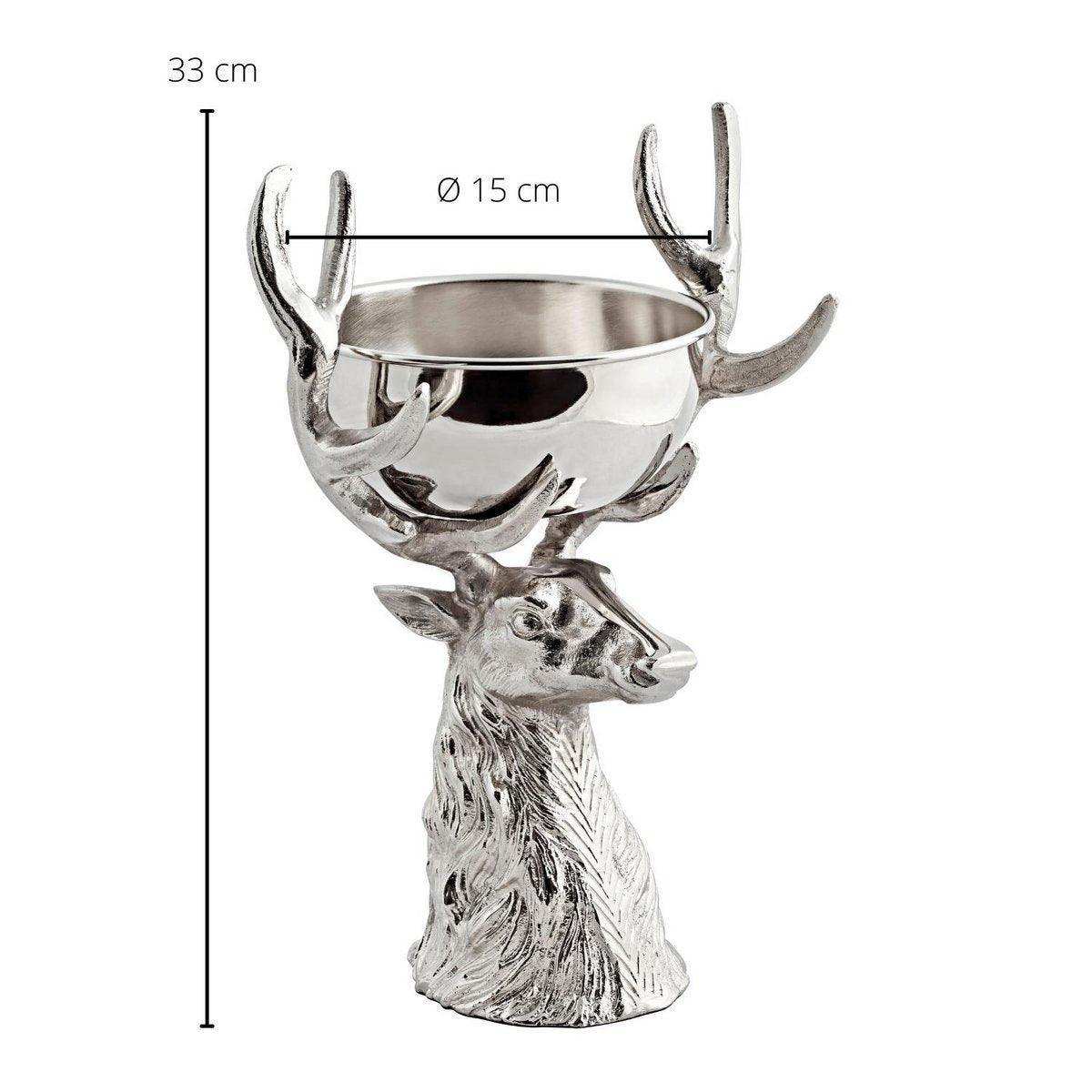 Hirschkopf mit Schale Richard Aluminium vernickelt 33cm - HomeDesign Knaus
