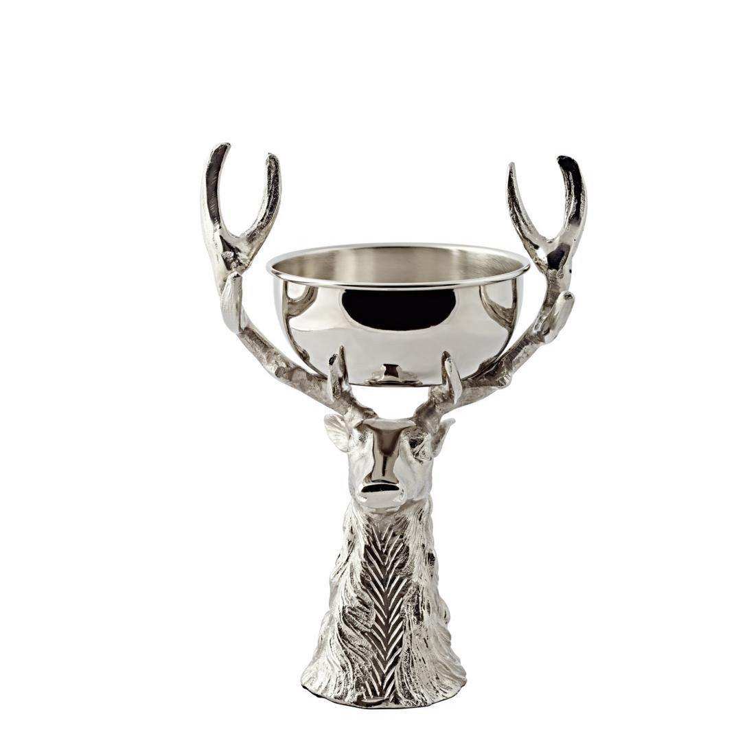 Hirschkopf mit Schale Richard Aluminium vernickelt 33cm - HomeDesign Knaus
