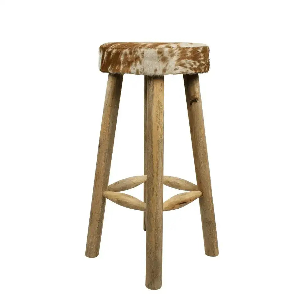 Holz Barhocker Rindsleder Kuh braun/weiß 75cm - HomeDesign Knaus
