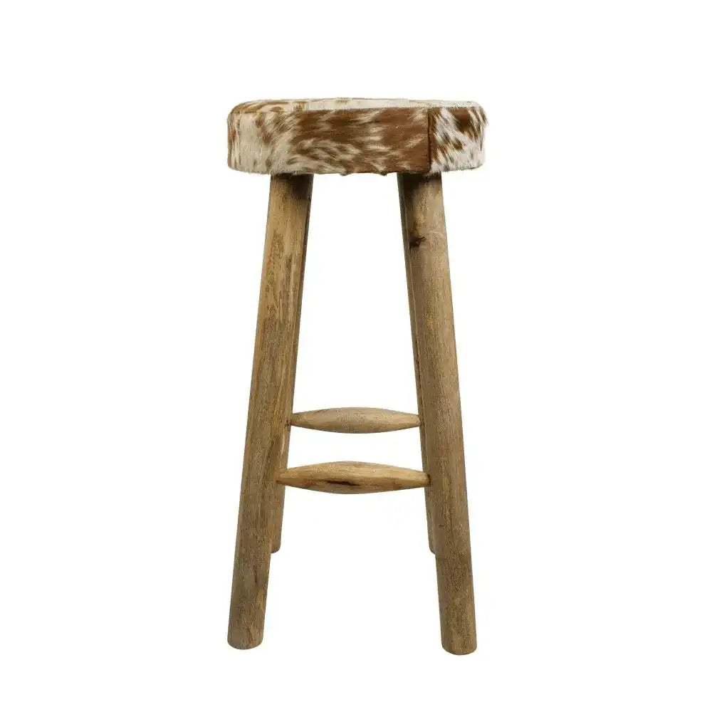 Holz Barhocker Rindsleder Kuh braun/weiß 75cm - HomeDesign Knaus