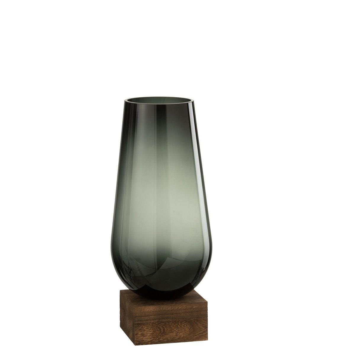 J-Line Vase auf Fuß Eno Glas/Holz Dunkelbraun Grau Klein – 42,50 cm hoch - HomeDesign Knaus
