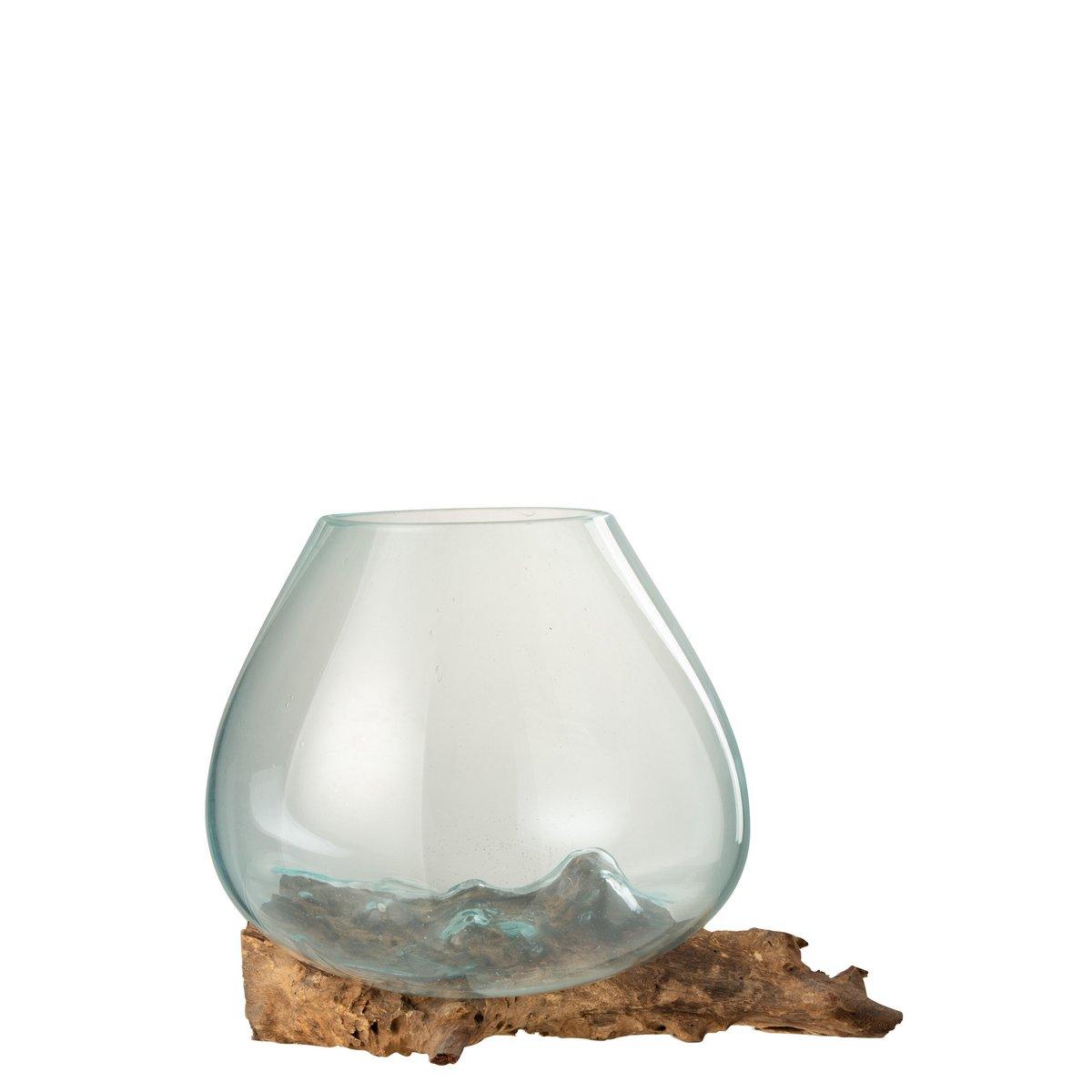 J-Line Vase auf Fuß, Gamal-Holz, recyceltes Glas, natürlich, transparent, extra groß – 24,50 cm hoch - HomeDesign Knaus